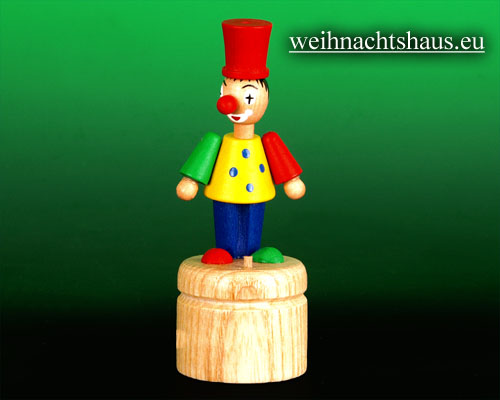Drückfigur aus Holz Clown Spielzeug aus dem Erzgebirge