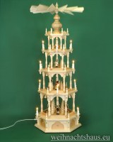 Seiffen Weihnachtshaus - Weihnachtspyramide 136 cm elektrisch beleuchtet 4 Stock Stufen mit Erzgebirgsfiguren - Bild 1