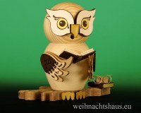 Seiffen Weihnachtshaus - <!--11-->Räuchermann Eule aus Holz Erzgebirge Büchereule - Bild 1