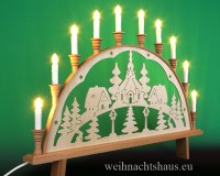 Schwibbogen Seiffen mit Seiffener Kirche und Weihnachtsdorf im Erzgebirge Holzkunst Lichterbogen