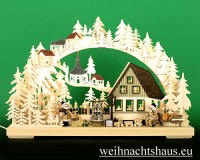 Seiffen Weihnachtshaus - Doppelschwibbogen Erzgebirge 10 Kerzen Weihnachtsmannwerkstatt 43 cm - Bild 1
