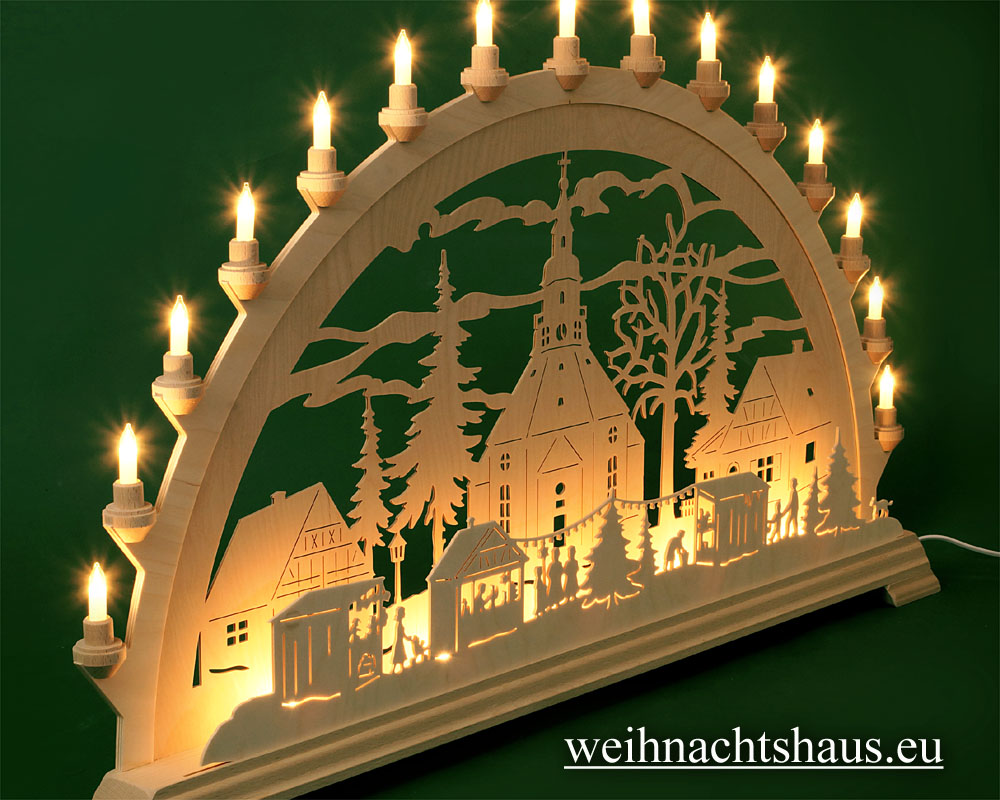 Seiffen Weihnachtshaus - Schwibbogen 20 Kerzen Seiffener Weihnachtsmarkt 100 cm - Bild 2