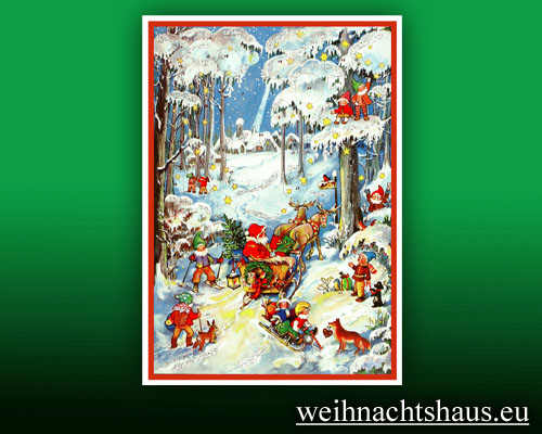 Seiffen Weihnachtshaus - Adventskalender 30cm Weihnachtsmann im Wald - Bild 1