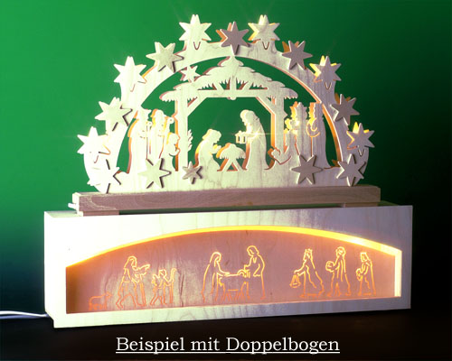 Schwibbogenbank beleuchtet Schwibbogenerhöhung Bank für Schwibbogen 50 cm innenbeleuchtet Krippenmotiv