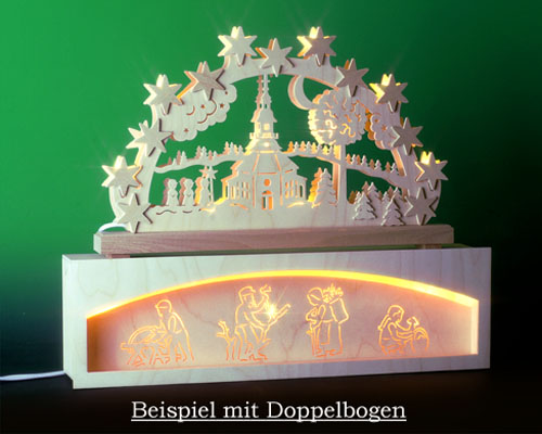 Seiffen Weihnachtshaus - Bank für Schwibbogen 50 cm beleuchtet Waldmotiv - Bild 2