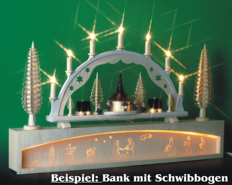 Bank für Schwibbogen 80 cm beleuchtet Krippenmotiv Seiffener Schwibbogenbänke