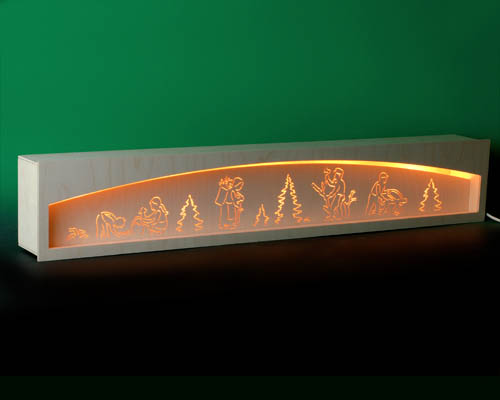 Seiffen Weihnachtshaus - Bank für Schwibbogen 80 cm beleuchtet Waldmotiv - Bild 1