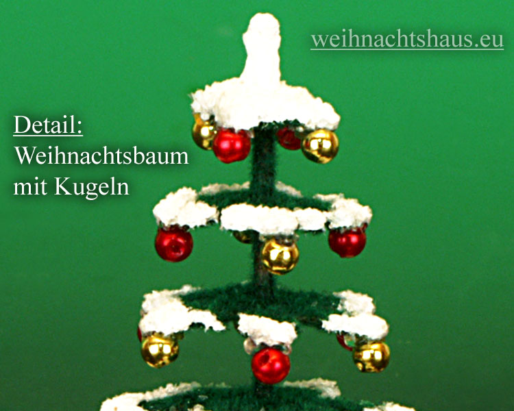  Puppenstuben Baum Eisenbahn Bäume grün mit Schnee und Kugeln 8cm 