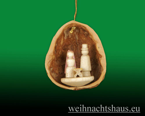Nußschalen Baumbehang Erzgebirge Nuss Miniatur in der Nußschale Christi Geburt Krippe
