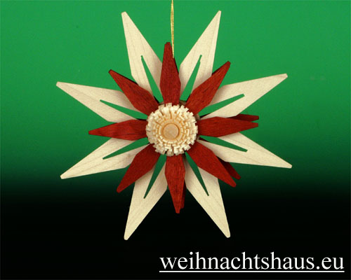 Seiffen Weihnachtshaus - Baumbehang natur Spanstern rot - Bild 1