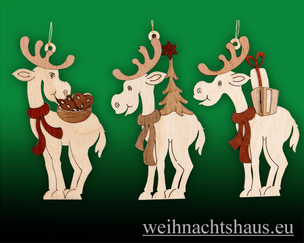 Elche zum Hängen Weihnachtselche aus Holz baumbehang Erzgebirge