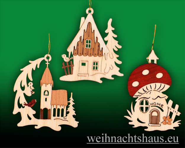 Baumbehang Erzgebirge Weihnacht aus Holz zum Hängen Winter Häuser Behang