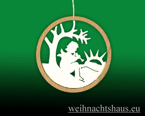 Seiffen Weihnachtshaus - Baumbehang Ring mit sitzenden Flötenengel Erzgebirge 7 cm - Bild 1