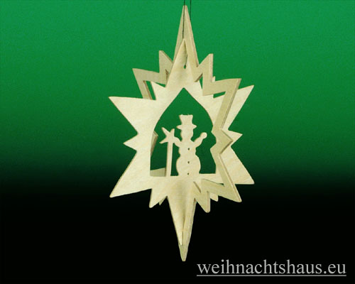 Seiffen Weihnachtshaus - Laubsägebehang räumlich Stern mit Schneemann - Bild 1