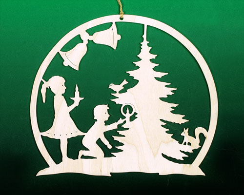 Seiffen Weihnachtshaus - Fensterbild Weihnacht Kinder am Baum - Bild 1