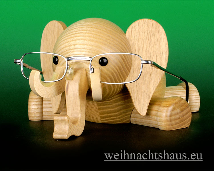 Brillenhalter Halter für Brillen Brillenständer Brillenelefant Elefant aus Holz Erzgebirge Kuhnertt Geschenk Brillenträger