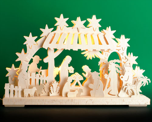 Seiffen Weihnachtshaus - Doppelschwibbogen Erzgebirge 10 Kerzen Christi Geburt 43 cm - Bild 1