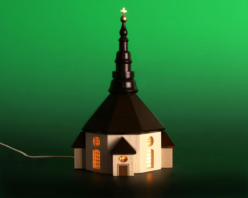 Seiffen Weihnachtshaus - Kirche zum Beleuchten 15 cm dunkel - Bild 1