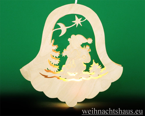 Seiffen Weihnachtshaus - Fensterbild elektrisch beleuchtet Glocke Weihnachtsmann - Bild 1