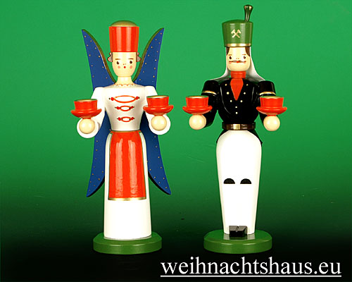 Seiffen Weihnachtshaus - <!--01-->Engel und Bergmann Erzgebirge 15cm für Kerzen - Bild 1
