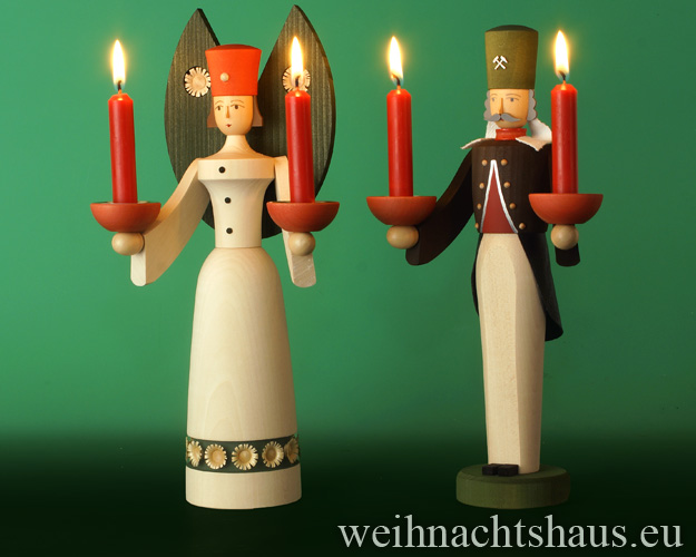 Engel und Bergmann Erzgebirge Lichterengel Lichterbergmann Weihnacht Braun Seiffen