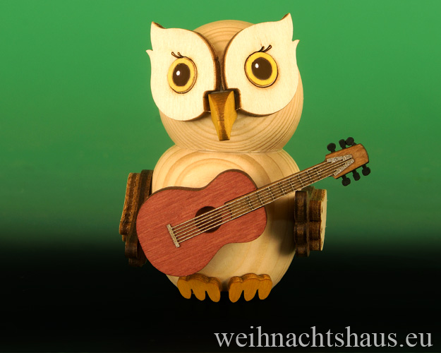 Seiffen Weihnachtshaus - Eule   klein  Eule  mit Gitarre Neu 2019 - Bild 1