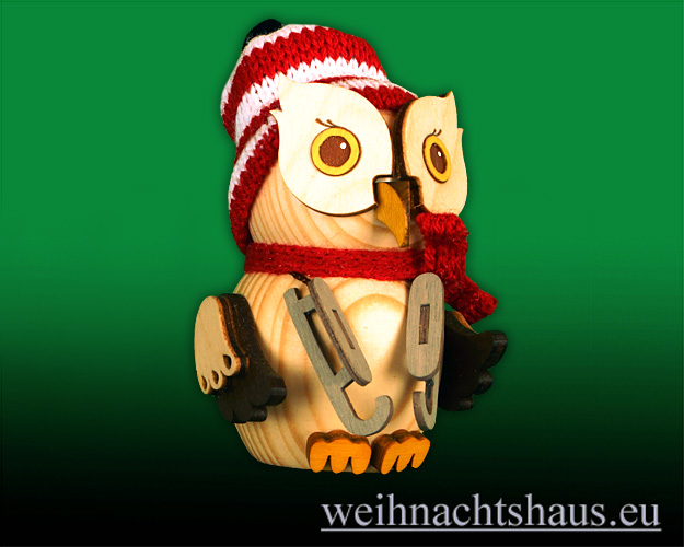 Seiffen Weihnachtshaus - Eule    klein Eule Schlittschuh Neu 2020 - Bild 1