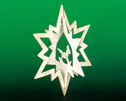 Seiffen Weihnachtshaus - Laubsägebehang natur räumlich Stern mit Schaukelpferd - Bild 1