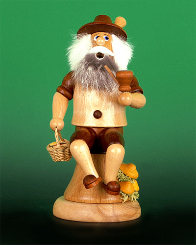 Seiffen Weihnachtshaus - <!--01-->Räuchermann auf Baumstamm Pilzsammler - Bild 1