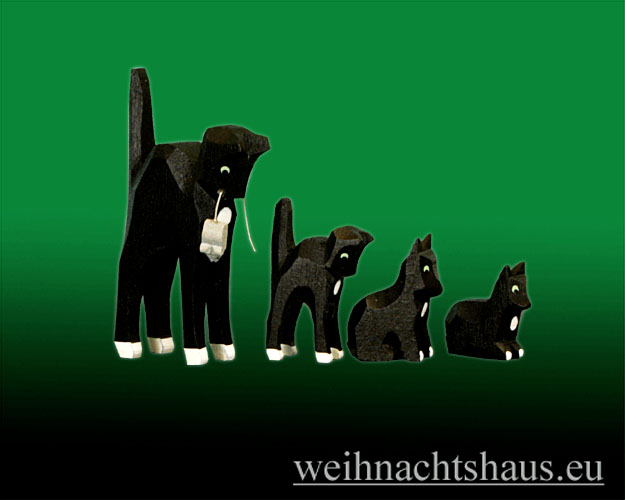 Katzen geschnitzt aus Holz Katze geschnitzte Kätzchen Katzenfamilie geschnitzt aus Holzkatze Erzgebirge 