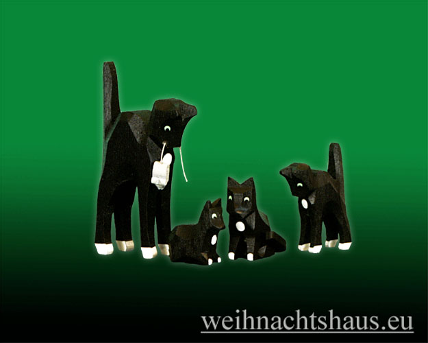 Katzen geschnitz aus Holz Katzenfamilie geschnitzte Kätzchen Holzkatze Geschenk für Katzenfreunde Katzenliebhaber Erzgebirge