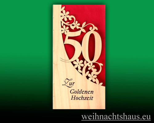 Seiffen Weihnachtshaus - Holzkarte goldene Hochzeit, Karte aus Holz - Bild 1