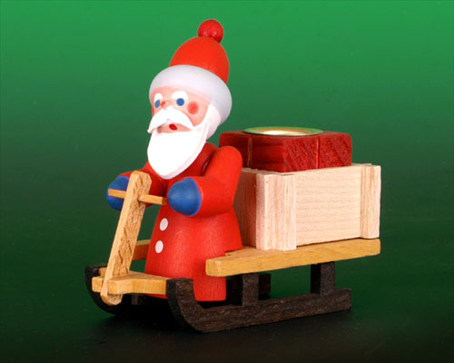 Seiffen Weihnachtshaus -  Kerzenhalter   Weihnachtsmann im Schlitten rot - Bild 1