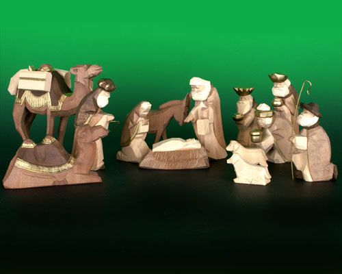 Seiffen Weihnachtshaus - Krippefiguren geschnitzt 13 tlg braun - Bild 1