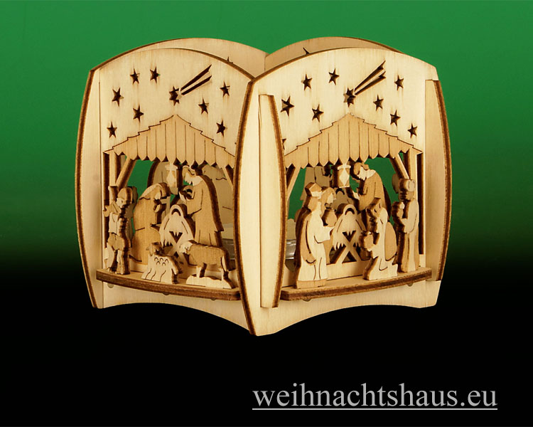 Seiffen Weihnachtshaus - Teelicht Kerzenleuchter Christi Geburt - Bild 1
