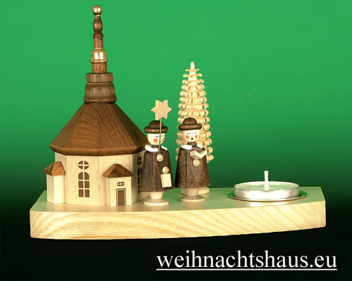 Leuchter Seiffen aus Holz kaufen Teelichtleuchter Seiffener Kirche Weihnacht Weihnachten Tischdeko Erzgebirge 