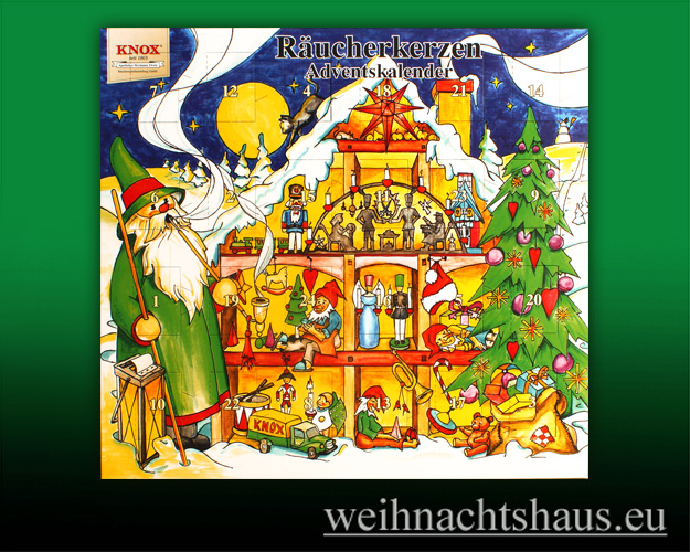 Seiffen Weihnachtshaus - Adventskalender  Knox  Kalender Räucherkerzen Räuchermann - Bild 1