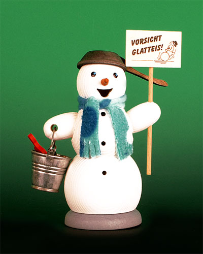 Seiffen Weihnachtshaus - <!--13-->Räuchermann Schneemann mit Schild Glatteis - Bild 1