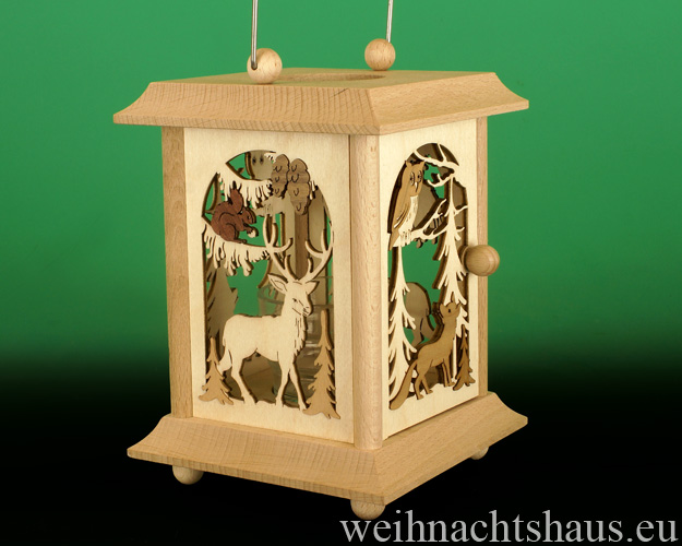 Seiffen Weihnachtshaus - Laterne für Teelicht aus dem Erzgebirge Waldtiere - Bild 1