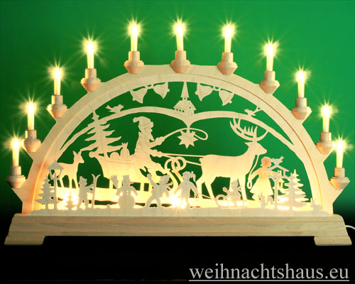 Schwibbogen Weihnacht Weihnachtsmann Weihnachtsland Weihnachtsschlitten Lichterbogen