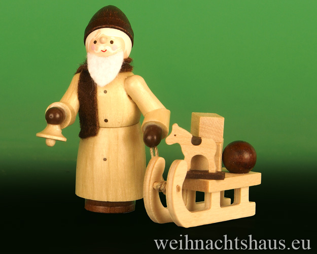 Seiffen Weihnachtshaus - Miniatur natur Weihnachtsmann mit Schlitten - Bild 1