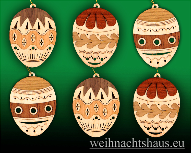 Ostereier zum Hängen Holz für Ostern Seiffen Eier Holzeier Osterschmuck Osterdeko Kuhnert  6 tlg. Oster-Eier - Bild 1