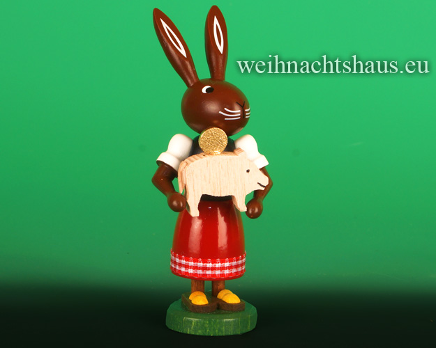 Osterhasen aus Holz Glückshase Osterhase Erzgebirge Holz erzgebirgische Osterhäschen  mit Glücksschweinchen  Osterhäschendeko Seiffen Preissler Thomas 