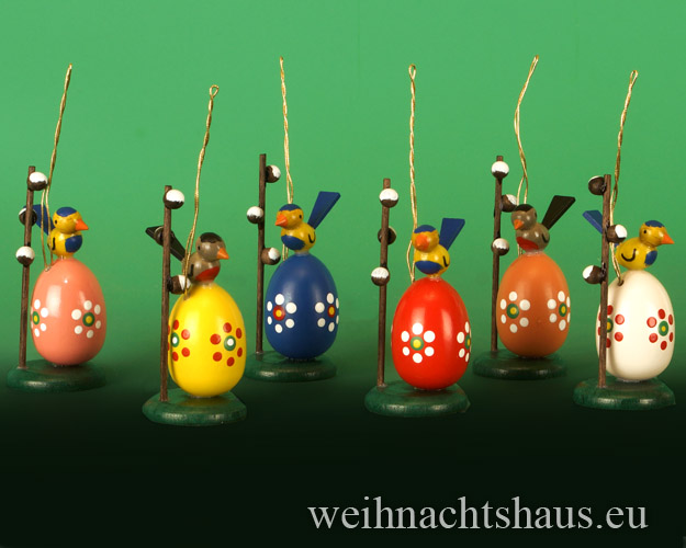 Seiffen Weihnachtshaus - <!--01-->Osterbaumbehang farbig Ei mit Spatz - Bild 1