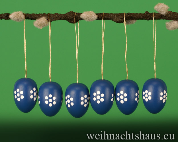 Osterbaumbehang aus Holz farbig Eier Blaudruck Blaudruckosterei Strauchbehang Erzgebirge Ostereier Osterhasen Osterdeko Blau