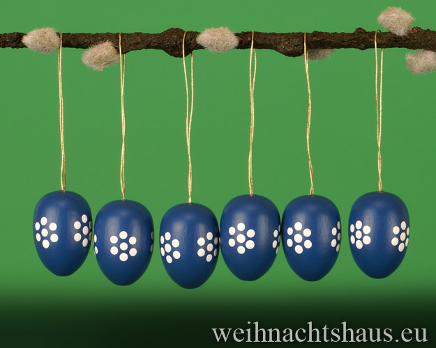 Ostern Eier zum Hängen aus Holz Behang Ostereier Strauch Strauß Blaudruck Bürgel Osterstrauß Osterbaumbehang Erzgebirge Sorben sorbig Ei Blaudruckeier