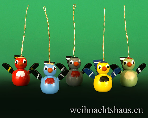 Seiffen Weihnachtshaus - <!--01-->Behang für das ganze Jahr farbig Satz 5 Spatzen - Bild 1
