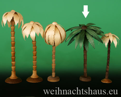 Seiffen Weihnachtshaus - Palme für Krippe Erzgebirge aus Holz grün mit Sockel 15 cm - Bild 1