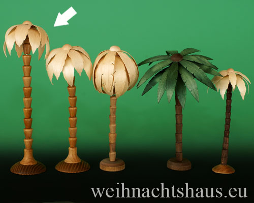 Seiffen Weihnachtshaus - Palme für Krippe Erzgebirge aus Holz mit Sockel 19 cm - Bild 1