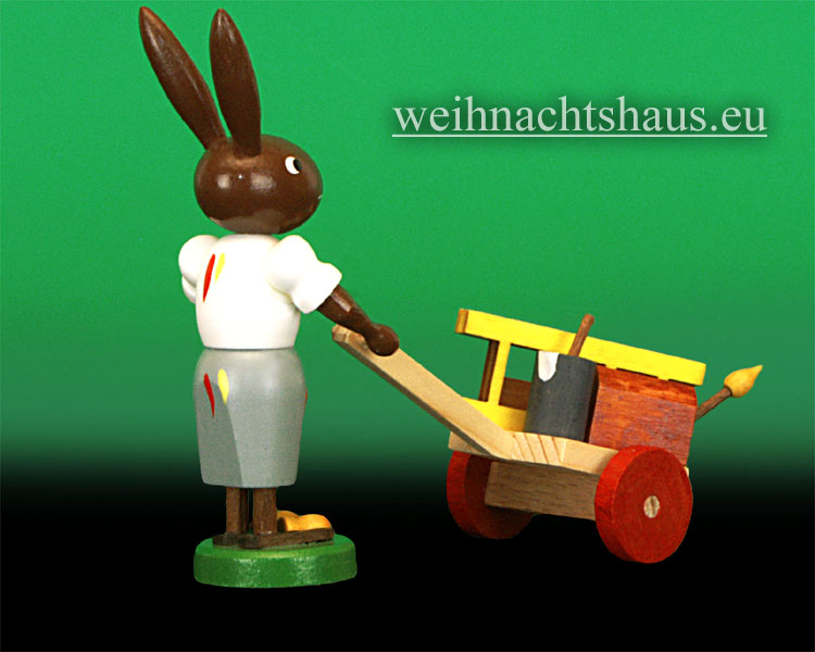 Osterhase Holz Erzgebirge Hasenfrau Malerwagen Hasenwagen Osterdekoration Dekohase Hasenmaler